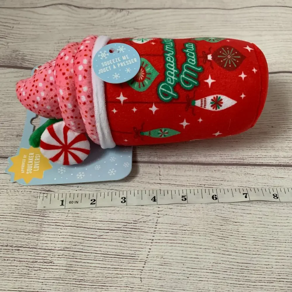 Fringe Dog Toy with Squeaker Peppermint Mocha Christmas Chew Fetch Crinkle 8